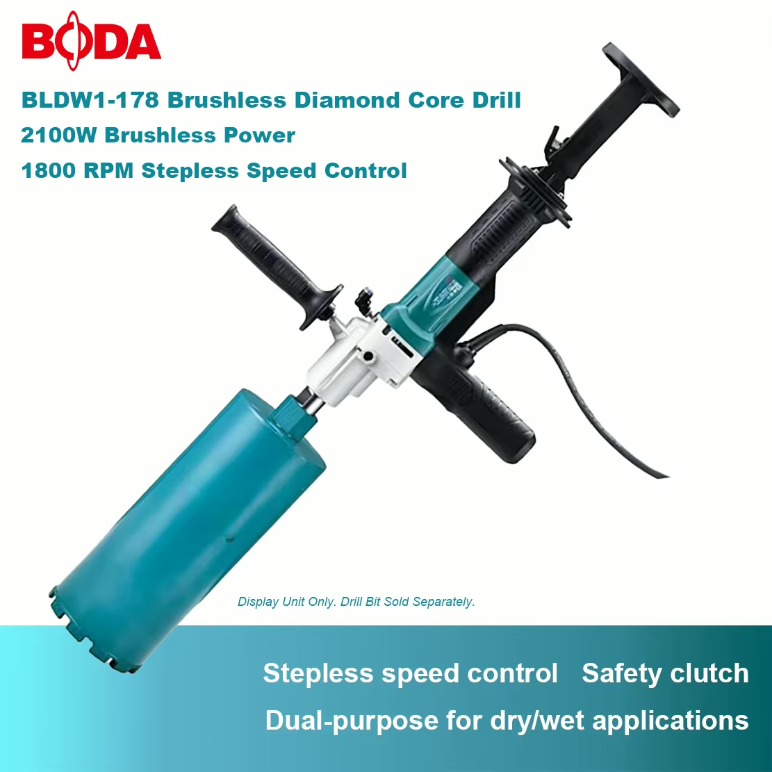 220 V brushless diamond core drill, 2100 W, with shoulder rest and water feed